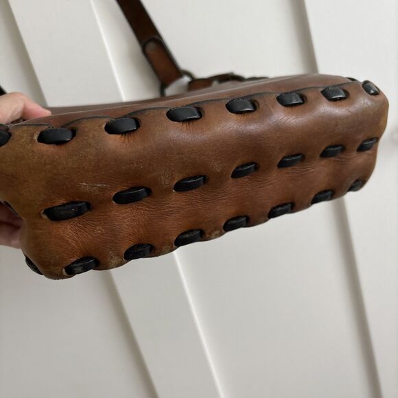 VTG Boho Thick Leather Latch Handmade Saddle Bag 70s Crossbody Purse - Picture 9 of 16